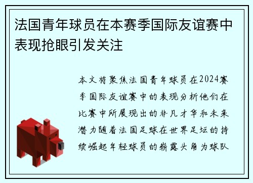 法国青年球员在本赛季国际友谊赛中表现抢眼引发关注
