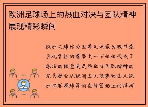欧洲足球场上的热血对决与团队精神展现精彩瞬间