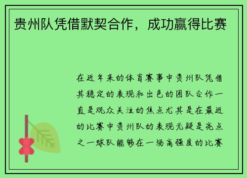 贵州队凭借默契合作，成功赢得比赛