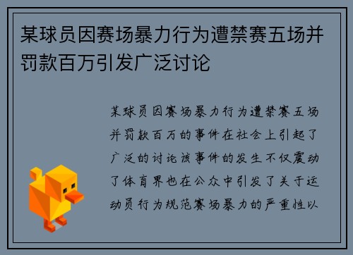 某球员因赛场暴力行为遭禁赛五场并罚款百万引发广泛讨论